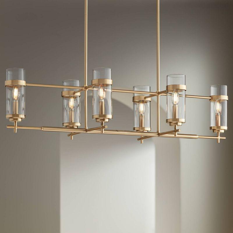 Possini Euro Design Mikel Soft Gold Linear Island Pendant Chandelier 42" Wide Modern Clear Glass Shade 6-Light Fixture for Dining Room House Kitchen