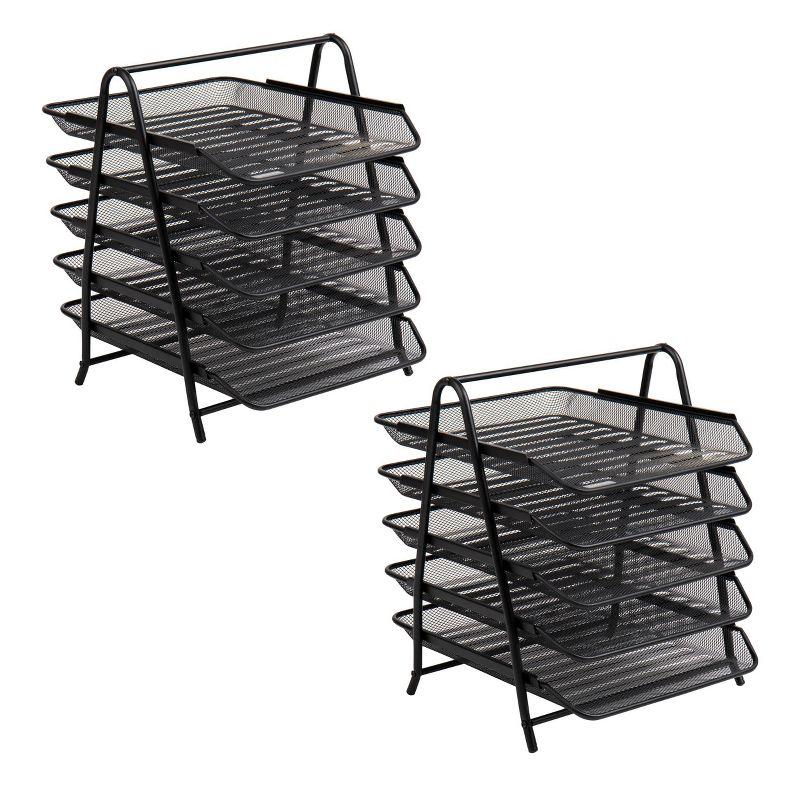 Mind Reader 5-Tier Paper Tray, Desktop Organizer, File Storage, Office, Metal Mesh, 11.75"L x 14"W x 14.5"H, Set of 2, Black