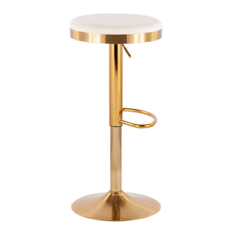 Set of 2 Dakota Glam Adjustable Barstools Steel/Velvet Gold/Cream - LumiSource: Swivel, Footrest, Mid-Century Modern Design
