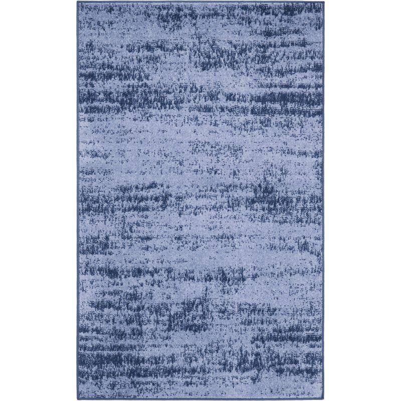 Denim Blue Abstract Synthetic Reversible Outdoor Rug 38"