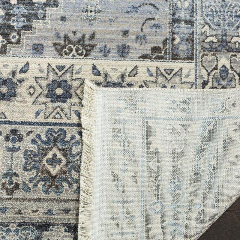 Vintage Gray and Blue Hand-knotted Synthetic Runner Rug