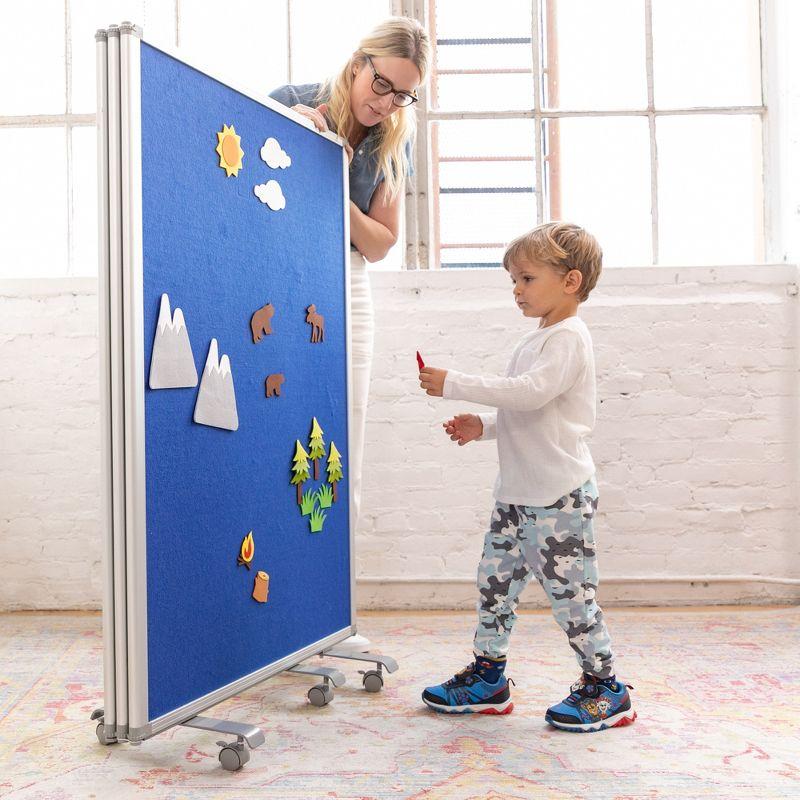 Blue and White 3-Panel Mobile Dry-Erase and Felt Room Divider