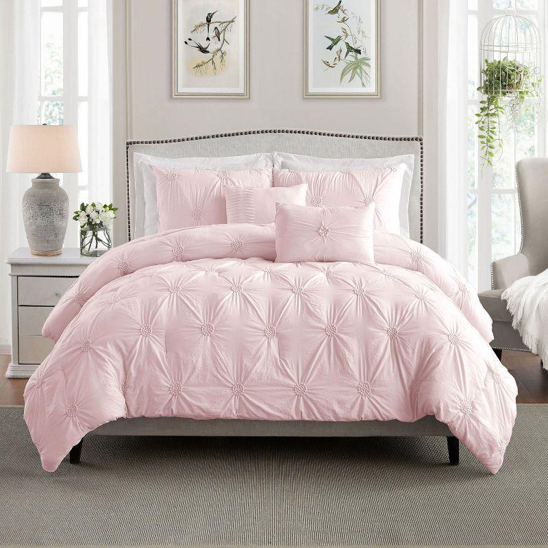 Swift Home Supreme Microfiber Floral Pintuck Microfiber 3-Piece Comforter Set