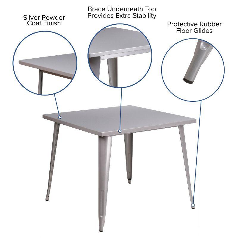 Flash Furniture Commercial Grade 35.5" Square Silver Metal Indoor-Outdoor Table
