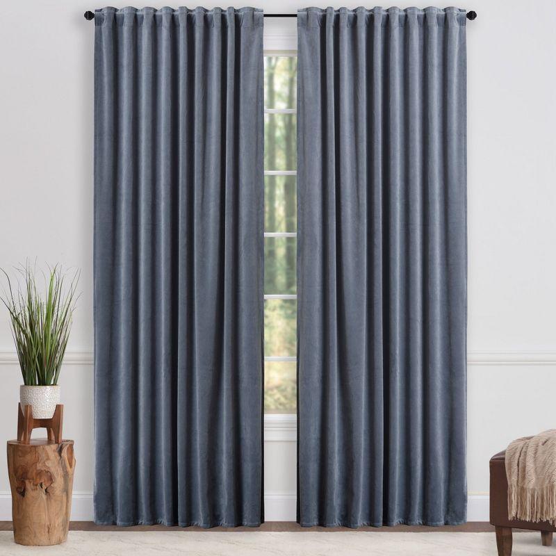 Chanasya 2pk Solid Velvet Room Darkening Blackout Privacy Window Curtain Panels - Set of 2 - 52 x 96 Inches Long - Slate Blue