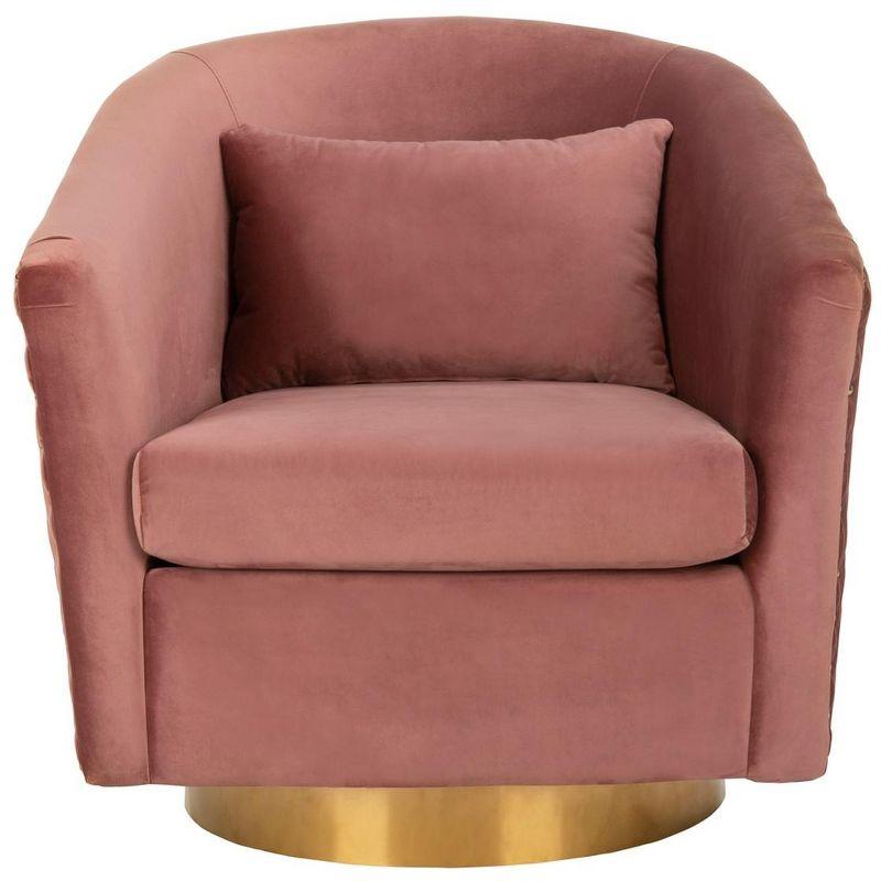 Dusty Rose Velvet Swivel Barrel Chair with Gold Accents