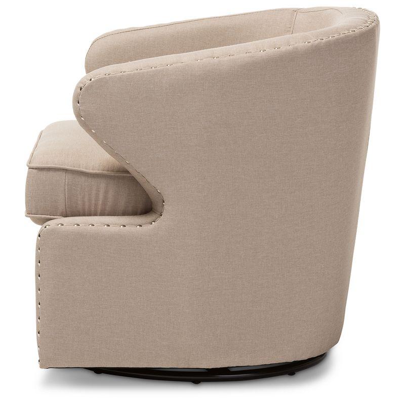 Finley Mid-Century Modern Swivel Armchair: Angular, Edge Piping, Nailhead Trim - Baxton Studio