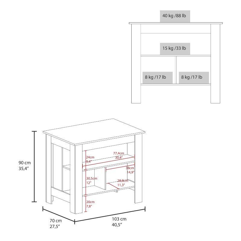 Depot E-Shop Kitchen Island, kitchen table 35" H, Four Legs, Three Open Storage Shelves