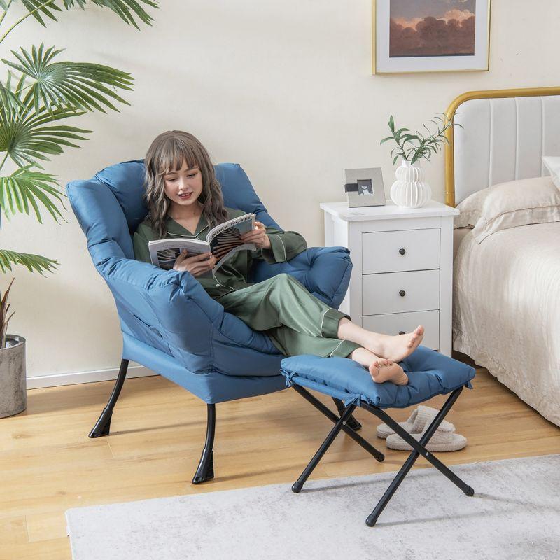 Tangkula Lazy Sofa Chair Accent Leisure Armchair with Folding Footrest & Storage Pocket Blue