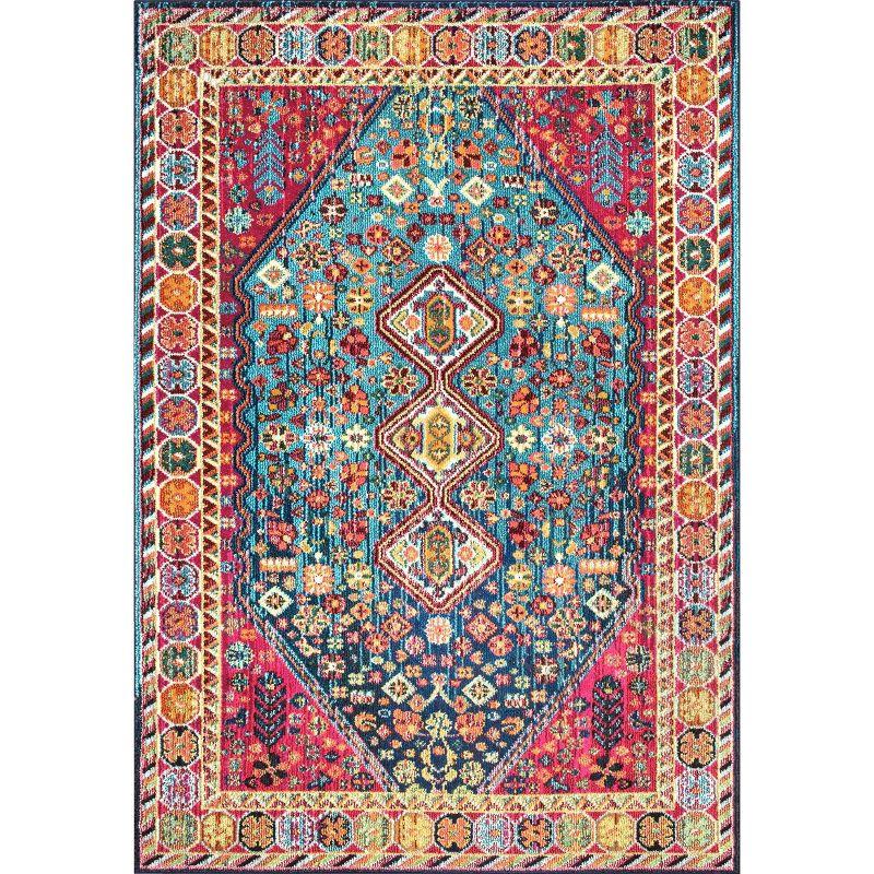 nuLOOM 4'x6' Vintage Erline Area Rug Blue/Red: Medallion Pattern, Low Pile, Polypropylene, Living Room Decor