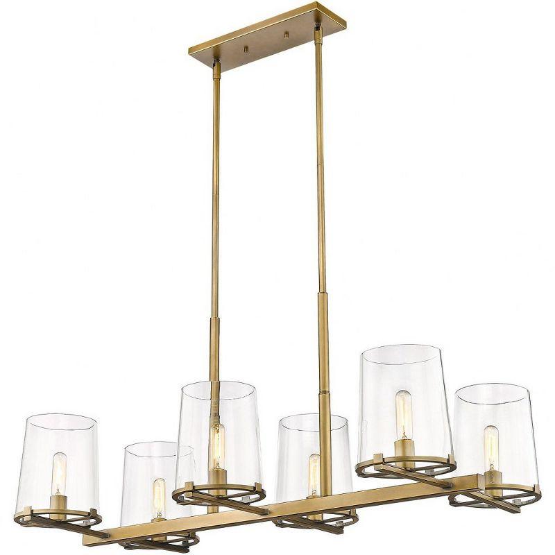 Callista Rubbed Brass 6-Light Island Pendant with Glass Shades