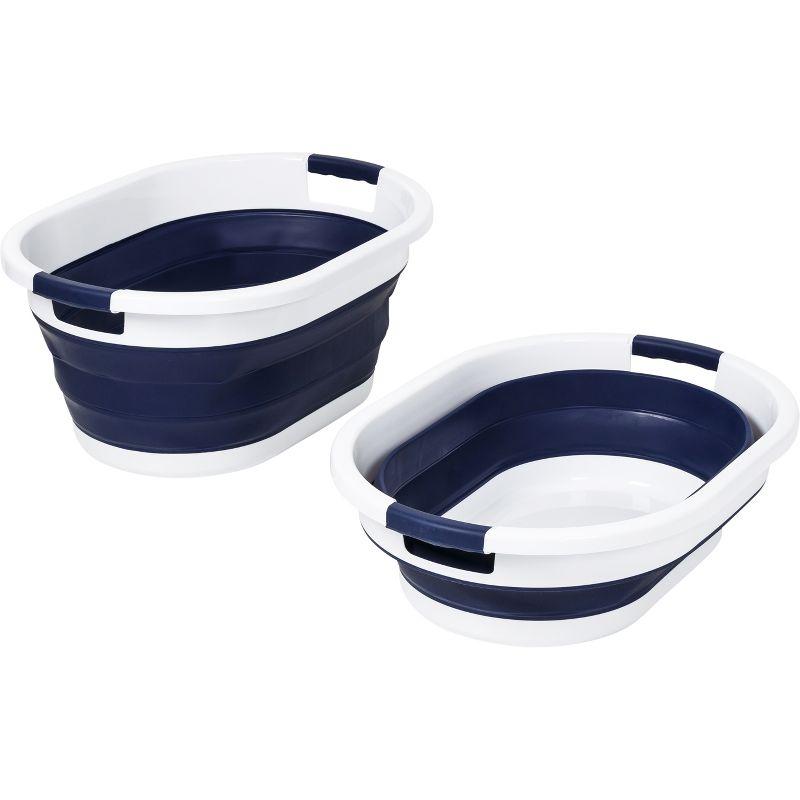 Honey-Can-Do Set of 2 Collapsible Hampers Navy Blue/White