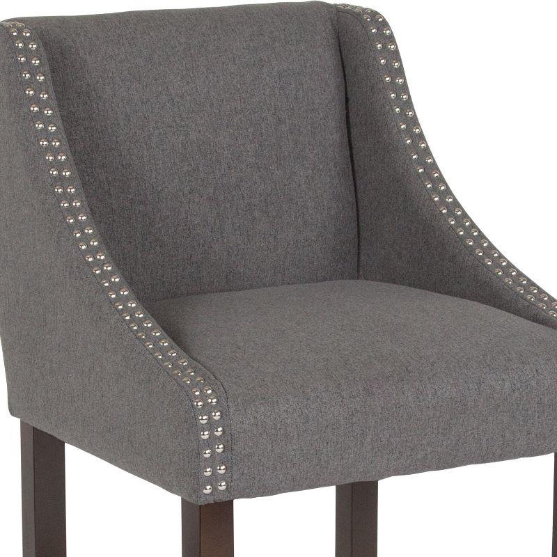 Merrick Lane Taylorsville 24 Inch Walnut Counter Height Stool with Nailhead Trim in Dark Gray Fabric
