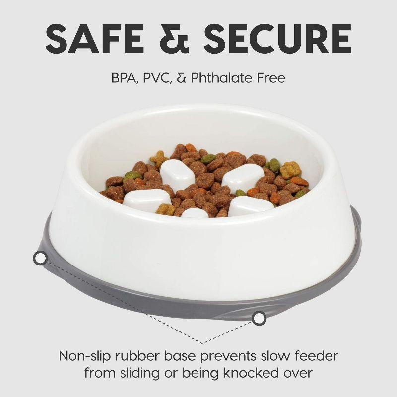 IRIS USA 2 Cup Slow Feeder Dog Bowl for Long Snouted Pets, White/Beige
