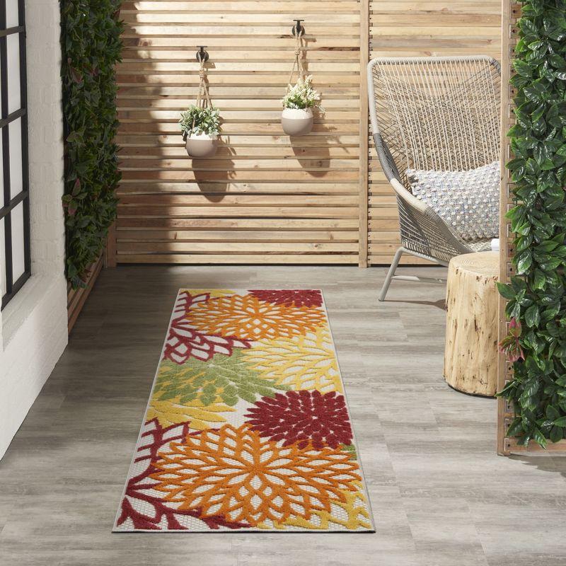 Nourison Aloha Floral Bloom Flatweave High-Low Indoor Outdoor Runner Rug Red Multi Colored 2' x 6'