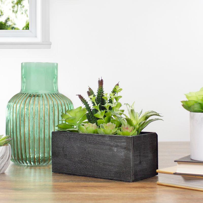 Artificial Green Succulent Arrangement in Black Wooden Planter