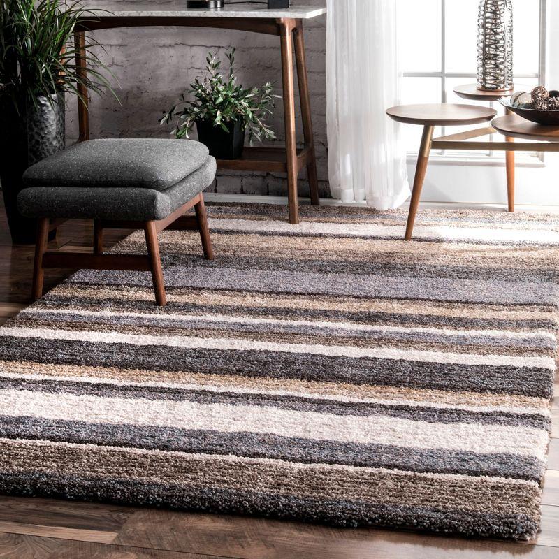 Nuloom Drey Striped 5x8 Shag Area Rug for Living Room Bedroom Dining Room Nursery, Beige Multicolor/Brown