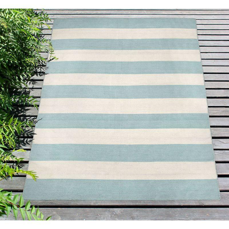 Navy Stripe Handwoven Synthetic 8' x 10' Reversible Rug