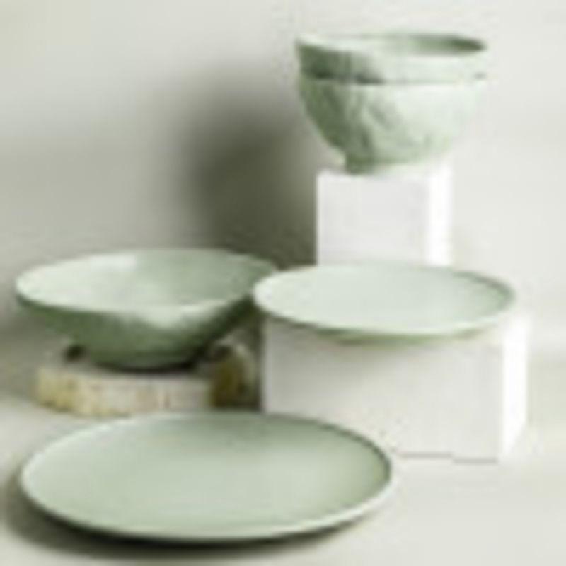 Sage-Grey Ceramic 32-Piece Dinnerware Set, Service for 8