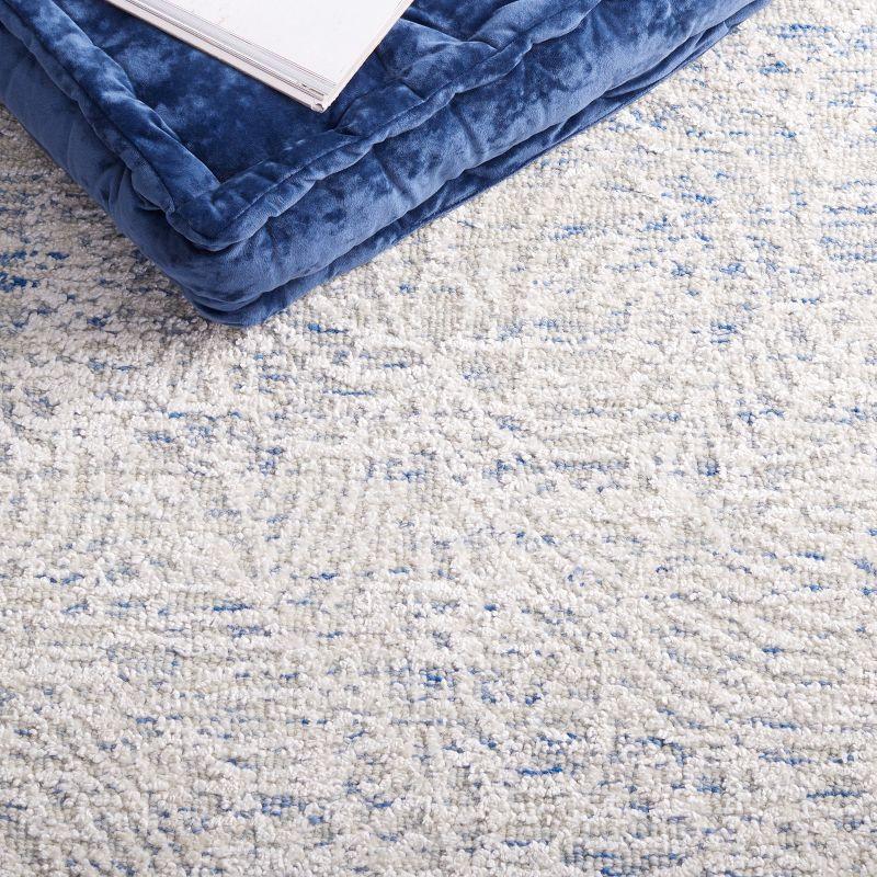 Handmade Blue and Ivory Geometric Wool Square Rug