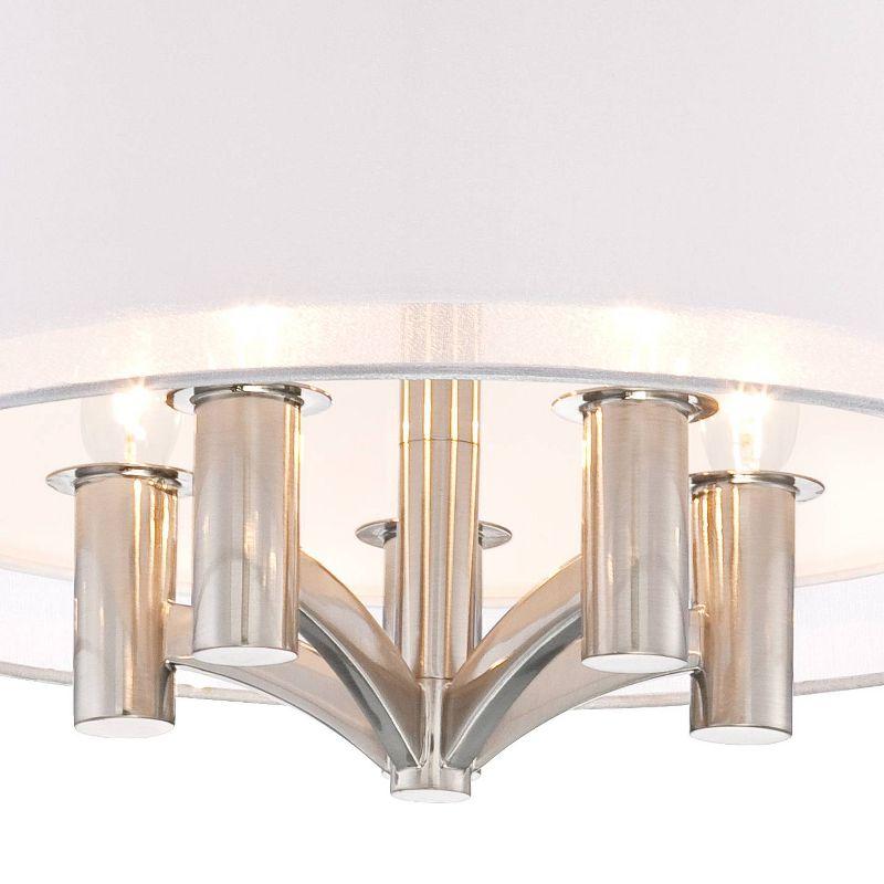 Possini Euro Design Modern Ceiling Light Semi Flush Mount Fixture Brushed Nickel 18" Wide Sheer Silver Double Drum Bedroom Kitchen