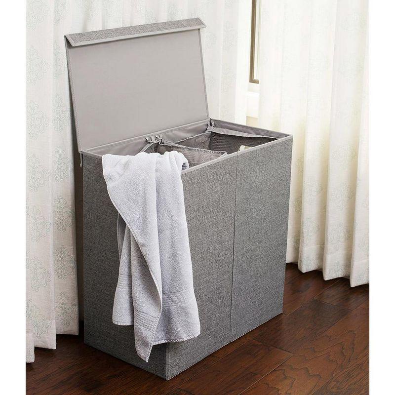 BirdRock Home Double Linen Laundry Hamper with Lid and Removable Liners - Grey