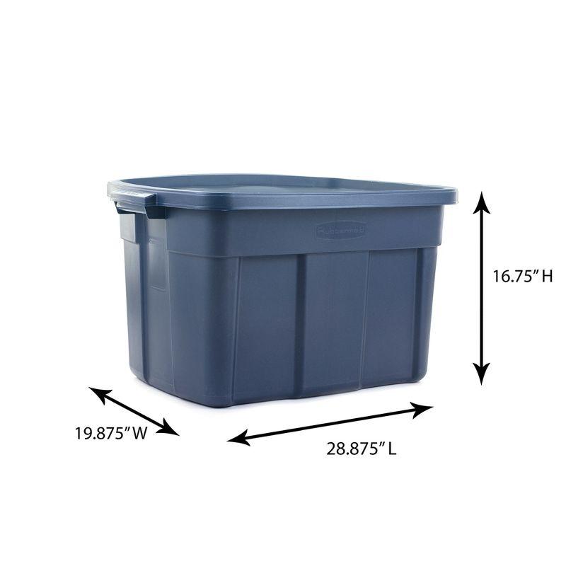 Rubbermaid Roughneck 25 Gallon Rugged Stackable Storage Container with Tight Lid for Indoor or Outdoor Home Organization, Dark Indigo Metallic, 4 Pack