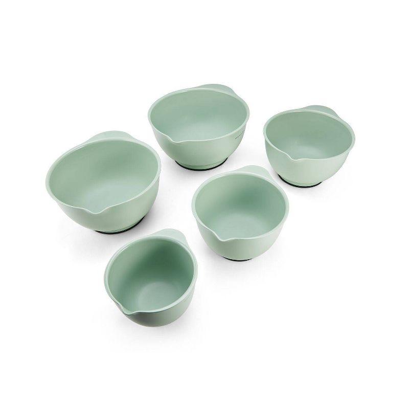 Pistachio Plastic Mixing Bowl Set with Rubber Bottom, 5-Piece