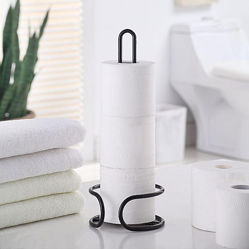 SunnyPoint Heavy Wire Gauge Spare Bathroom Toilet Tissue Paper Roll Holder Storage Stand WF-LY-WC-01BLK