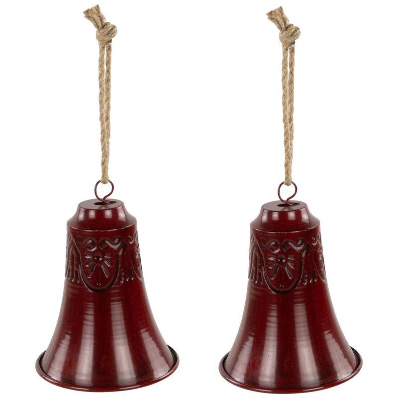 Embossed Christmas Bell Ornaments - 6" - Set Of 2