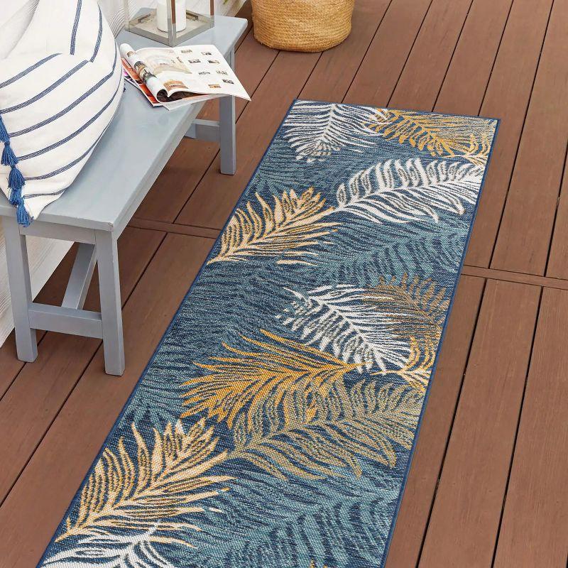 JONATHAN Y Calypso Coastal Casual Palm Frond Reversible Machine-Washable Cream/Navy 2 ft. x 8 ft. Indoor/Outdoor Runner Rug