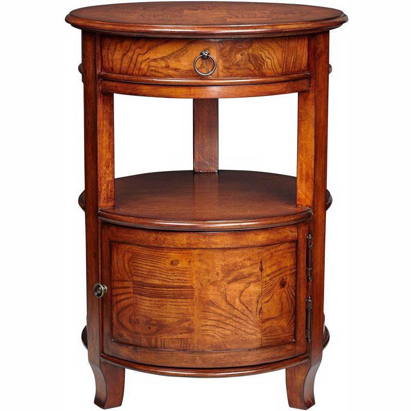 Kensington Hill Kendall Vintage Wood Round Accent Table 20" Wide with Drawer and Shelf Cherry Curved Legs for Living Room Bedroom Bedside Entryway