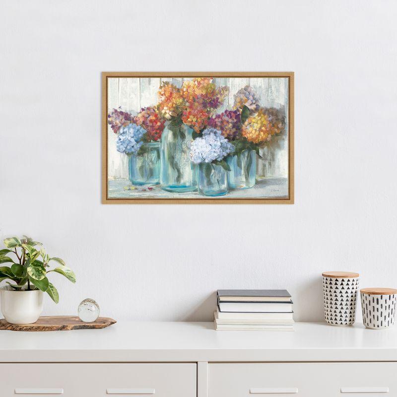 Amanti Art Fall Hydrangeas in Glass Jar Crop by Carol Rowan Framed Canvas Wall Art