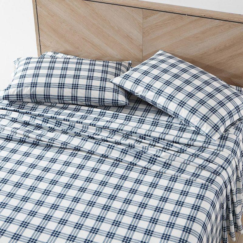 Full Printed Pattern Percale Cotton Sheet Set Navy Plaid - Eddie Bauer
