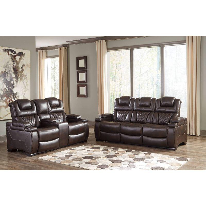 Warnerton Power Recliner Sofa with Adjustable Headrest Chocolate - Signature Design by Ashley: USB Port, Cup Holder, Storage