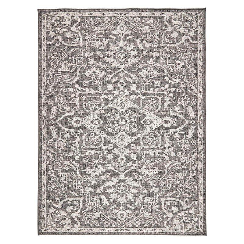 Gray and Beige Rectangular Synthetic Indoor/Outdoor Area Rug