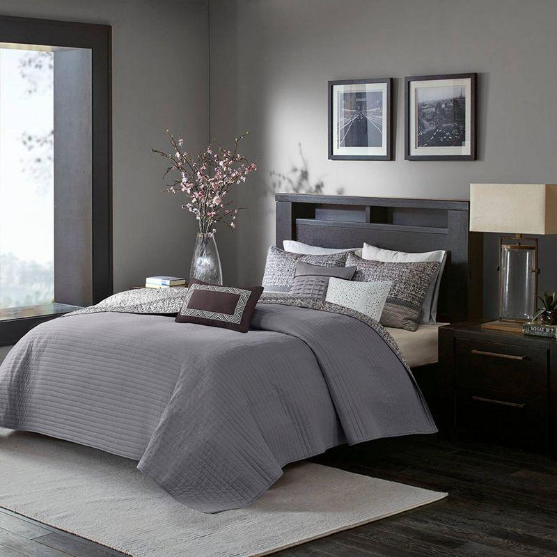 Gray King Reversible Jacquard Microfiber Quilt Set