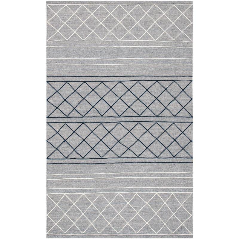 Gray and Silver Striped Wool and Cotton 3' x 5' Area Rug