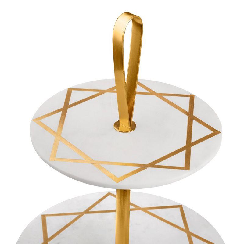 White Marble and Brass Three-Tier Geometric Cake Stand