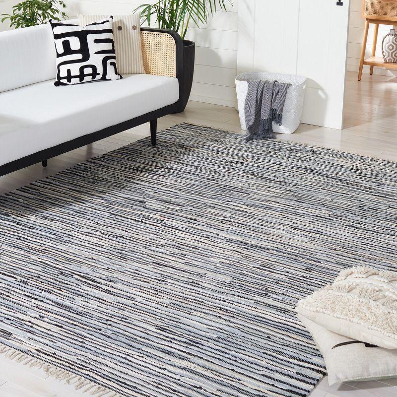 Handmade Black and White Striped Wool Cotton Rug