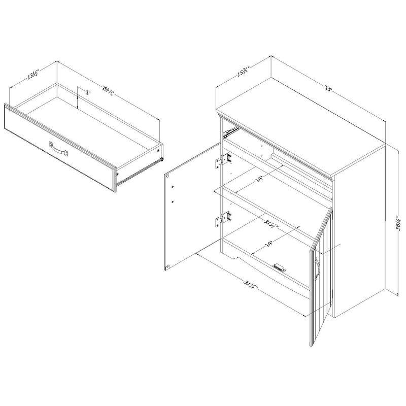 South Shore Farnel Cabinet Pure White : Laminated Particle Board, 2 Shelves, 1 Drawer, CARB Certified