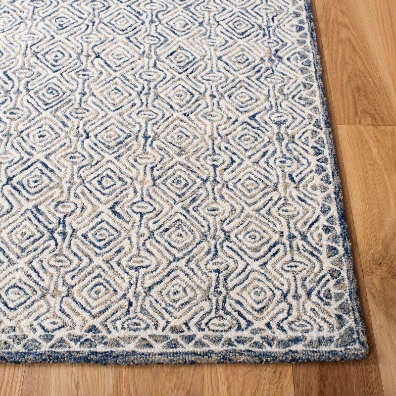 Ivory and Blue Hand-Tufted Wool Square Rug