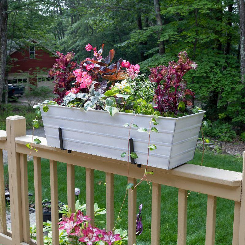 35.25" Large Galvanized Steel Rectangular Box Planter with Brackets for 2 x 6 Railings Cape Cod White - ACHLA Designs