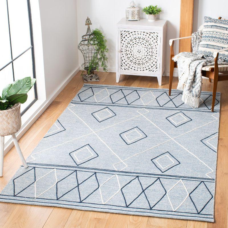 Light Blue and Ivory Handwoven Wool Cotton Area Rug