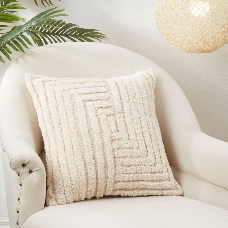 Beige Cotton Tufted Geometric Throw Pillow Cover, 20"x20"