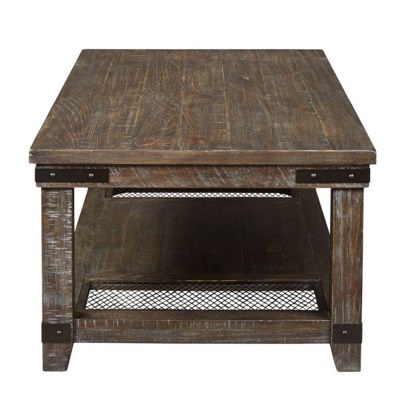 Danell Ridge Rectangular Cocktail Table Brown - Signature Design by Ashley: Solid Pine, Iron-Tone Brackets, Storage Shelf