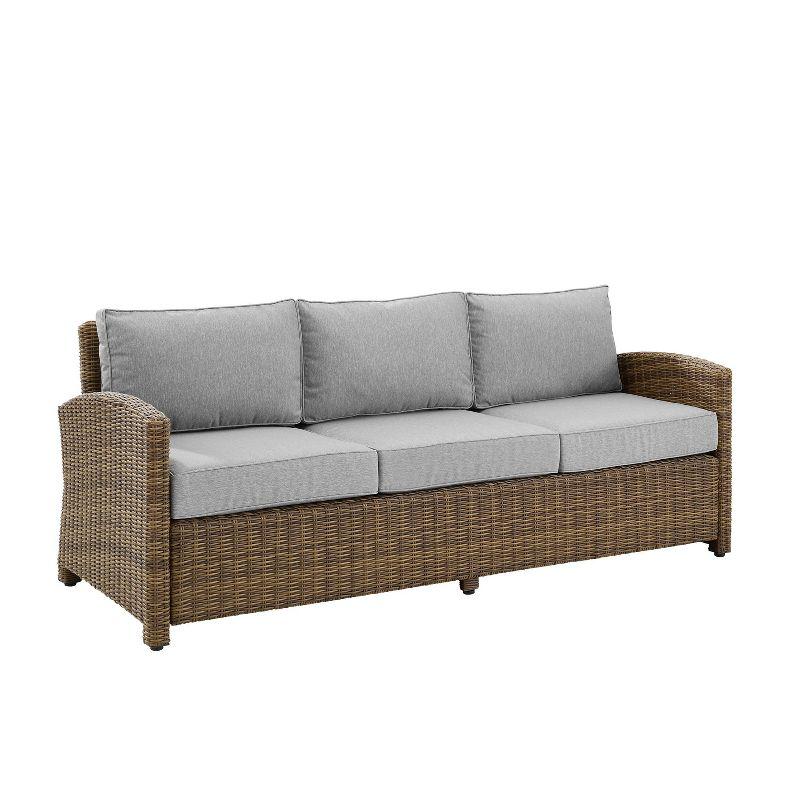 Coastal Gray Wicker Outdoor Sofa with Moisture-Resistant Cushions