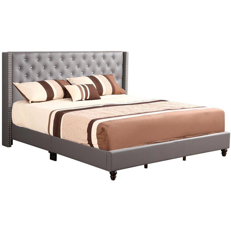 Julie Light Grey Velvet Tufted Upholstered King Bed with Nailhead Trim