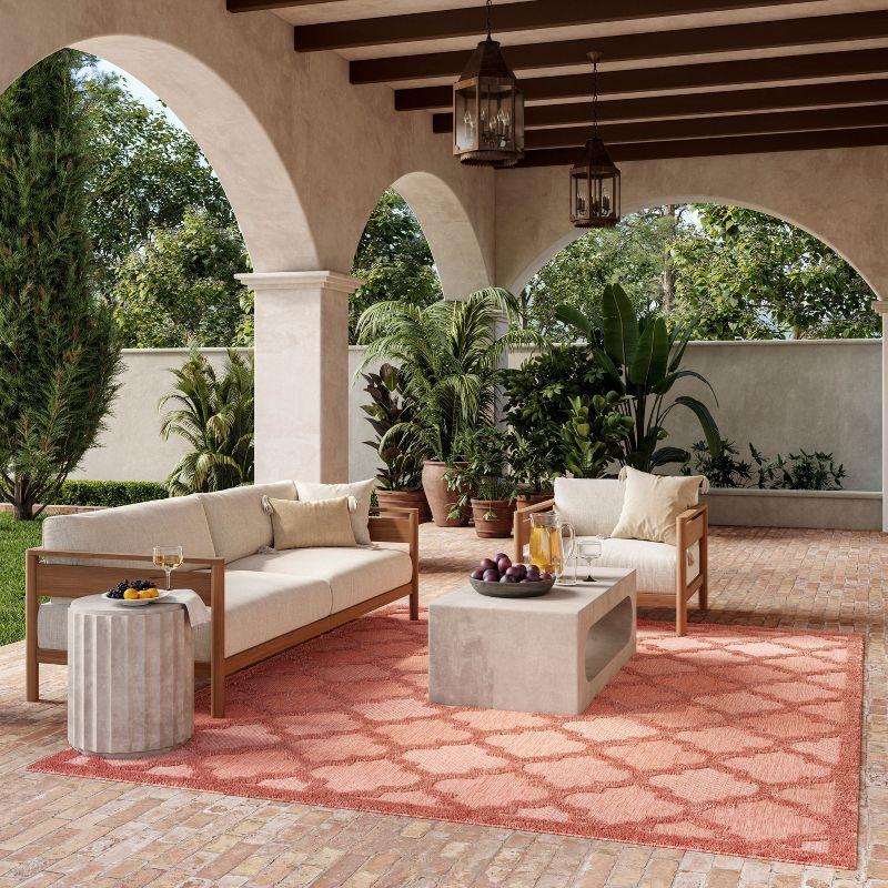 Nourison Easy Care Trellis Flatweave Indoor Outdoor Area Rug 6' x 9' Coral/Orange
