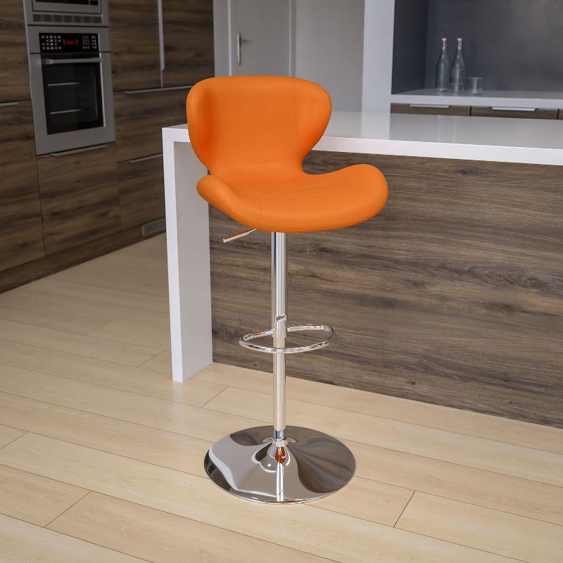 Flash Furniture Contemporary Orange Vinyl Adjustable Height Barstool with Curved Back and Chrome Base